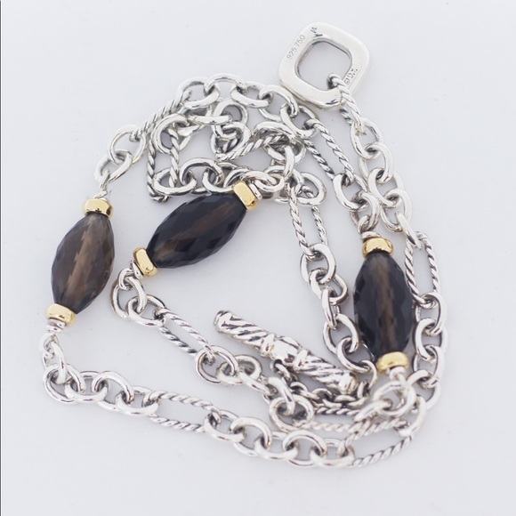 David Yurman 925 Silver 18K Smoky Quartz Bijoux Figaro Toggle Necklace - Picture 3 of 5